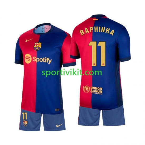 Completo da calcio Bambini FC Barcelona Raphinha 11 Maglia Prima 2024-2025 Manica Corta
