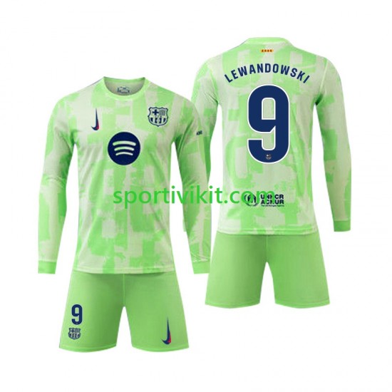 Completo da calcio Bambini FC Barcelona Robert Lewandowski 9 Maglia Terza 2024-2025 Manica Lunga