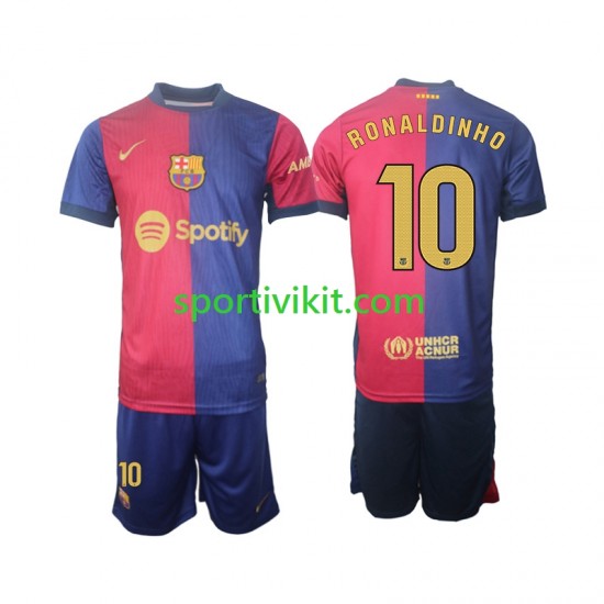 Completo da calcio Bambini FC Barcelona Ronaldinho 10 Maglia Prima 2024-2025 Manica Lunga
