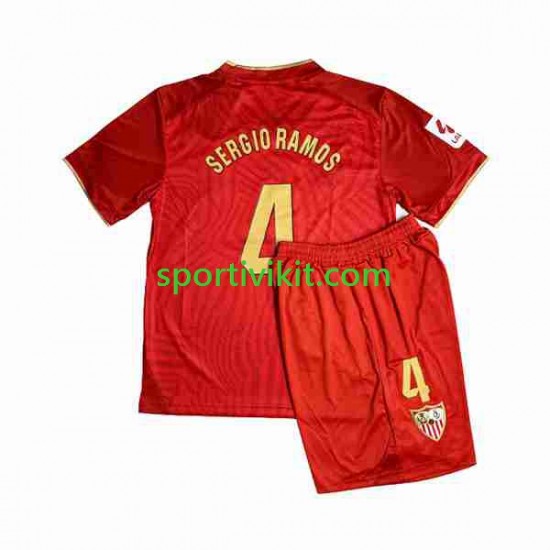 Completo da calcio Bambini Sevilla FC Sergio Ramos 4 Maglia Seconda 2023-2024 Manica Corta Completo da calcio Bambini Sevilla FC Sergio Ramos 4 Maglia Seconda 2023-2024 Manica Corta