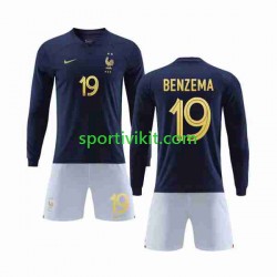 Completo da calcio Bambini Francia Benzema 19 Maglia Prima Coppa del Mondo 2022 Manica Lunga
