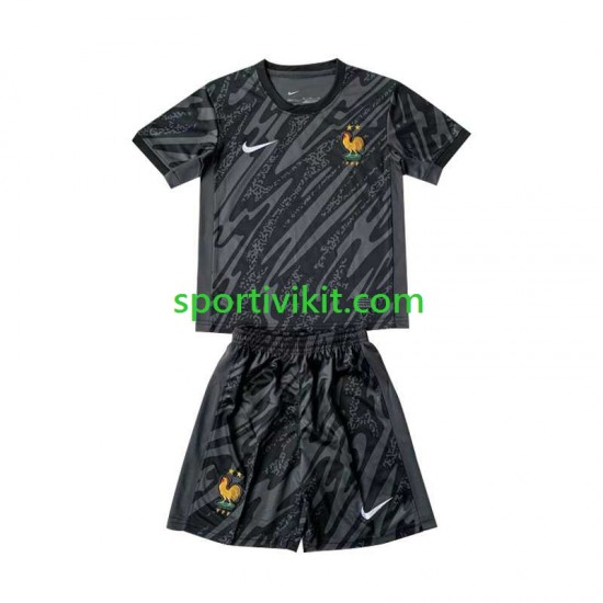 Completo da calcio Bambini Francia Portiere Nero Maglia Seconda Euro 2024 Manica Corta