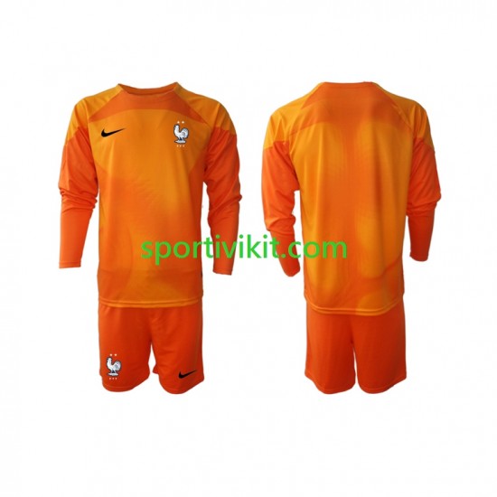 Completo da calcio Bambini Francia Portiere Maglia Seconda Coppa del Mondo 2022 Manica Lunga