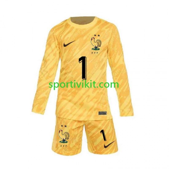 Completo da calcio Bambini Francia Portiere Hugo Lloris 1 Giallo Maglia Prima Euro 2024 Manica Lunga