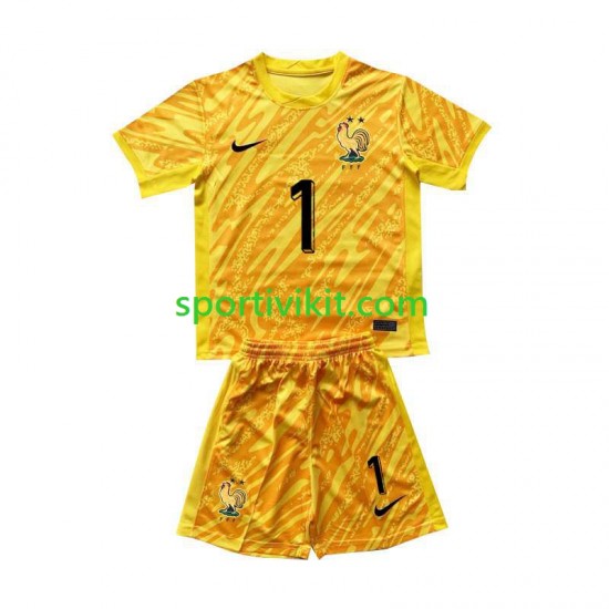 Completo da calcio Bambini Francia Portiere Hugo Lloris 1 Giallo Maglia Prima Euro 2024 Manica Corta