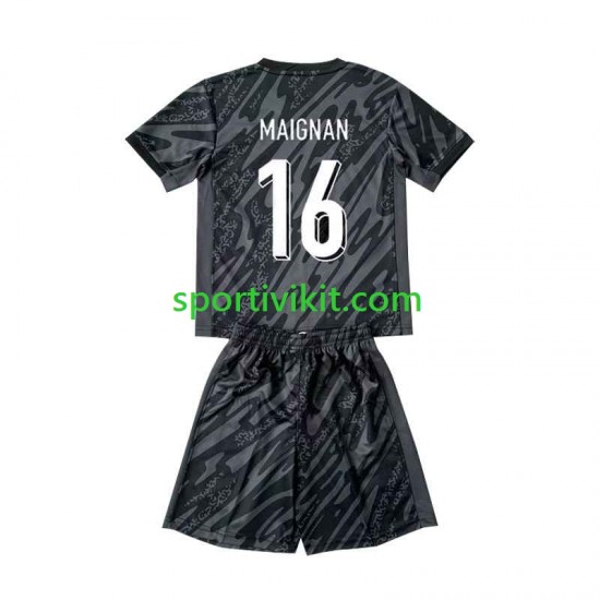 Completo da calcio Bambini Francia Portiere Mike Maignan 16 Nero Maglia Seconda Euro 2024 Manica Corta Completo da calcio Bambini Francia Portiere Mike Maignan 16 Nero Maglia Seconda Euro 2024 Manica Corta
