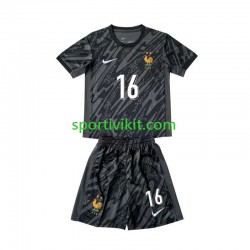 Completo da calcio Bambini Francia Portiere Mike Maignan 16 Nero Maglia Seconda Euro 2024 Manica Corta