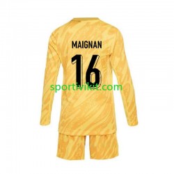 Completo da calcio Bambini Francia Portiere Mike Maignan 16 Giallo Maglia Prima Euro 2024 Manica Lunga