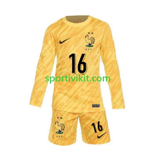 Completo da calcio Bambini Francia Portiere Mike Maignan 16 Giallo Maglia Prima Euro 2024 Manica Lunga