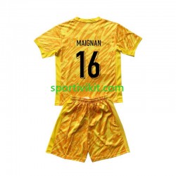 Completo da calcio Bambini Francia Portiere Mike Maignan 16 Giallo Maglia Prima Euro 2024 Manica Corta