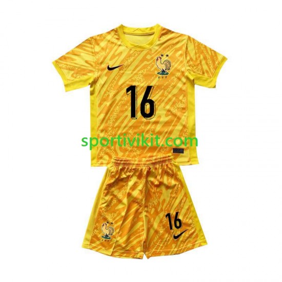 Completo da calcio Bambini Francia Portiere Mike Maignan 16 Giallo Maglia Prima Euro 2024 Manica Corta