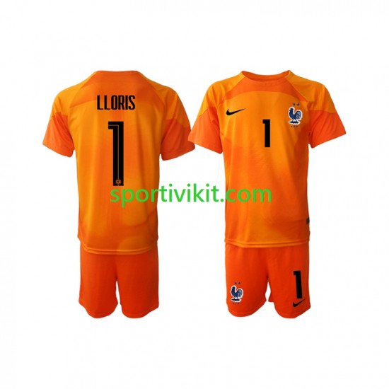 Completo da calcio Bambini Francia Portiere Hugo Lloris 1 Maglia Seconda Coppa del Mondo 2022 Manica Corta