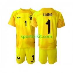 Completo da calcio Bambini Francia Portiere Hugo Lloris 1 Maglia Terza Coppa del Mondo 2022 Manica Corta
