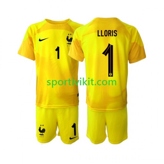 Completo da calcio Bambini Francia Portiere Hugo Lloris 1 Maglia Terza Coppa del Mondo 2022 Manica Corta Completo da calcio Bambini Francia Portiere Hugo Lloris 1 Maglia Terza Coppa del Mondo 2022 Manica Corta