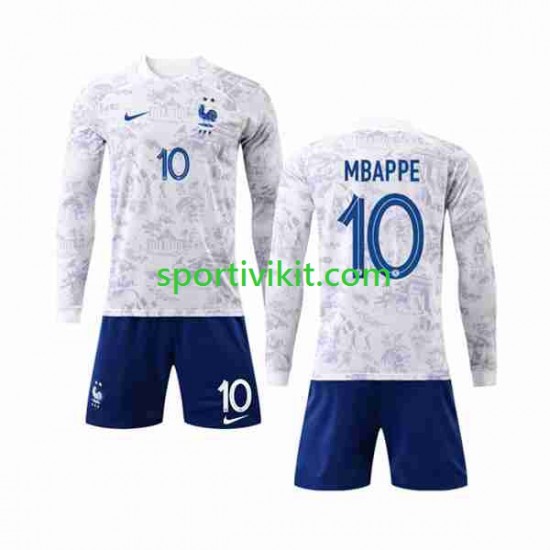 Completo da calcio Bambini Francia Mbappé 10 Maglia Seconda Coppa del Mondo 2022 Manica Lunga