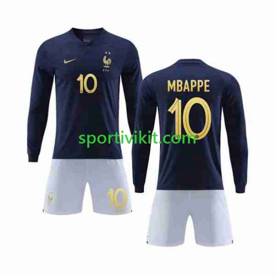 Completo da calcio Bambini Francia Mbappé 10 Maglia Prima Coppa del Mondo 2022 Manica Lunga Completo da calcio Bambini Francia Mbappé 10 Maglia Prima Coppa del Mondo 2022 Manica Lunga