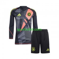 Completo da calcio Bambini Germania Portiere Nero Maglia Prima Euro 2024 Manica Lunga