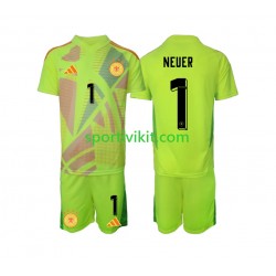 Completo da calcio Bambini Germania Portiere Manuel Neuer 1 Maglia Seconda Euro 2024 Manica Corta