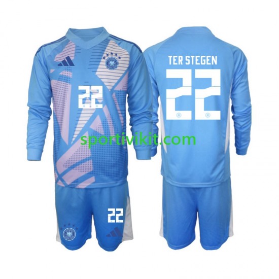 Completo da calcio Bambini Germania Portiere Ter Stegen 22 Maglia Quarto 2024-2025 Manica Lunga Completo da calcio Bambini Germania Portiere Ter Stegen 22 Maglia Quarto 2024-2025 Manica Lunga