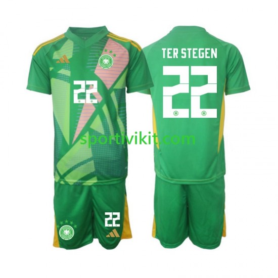 Completo da calcio Bambini Germania Portiere Ter Stegen 22 Maglia Terza 2024-2025 Manica Corta Completo da calcio Bambini Germania Portiere Ter Stegen 22 Maglia Terza 2024-2025 Manica Corta
