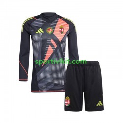 Completo da calcio Bambini Ungheria Portiere Nero Maglia Prima Euro 2024 Manica Lunga