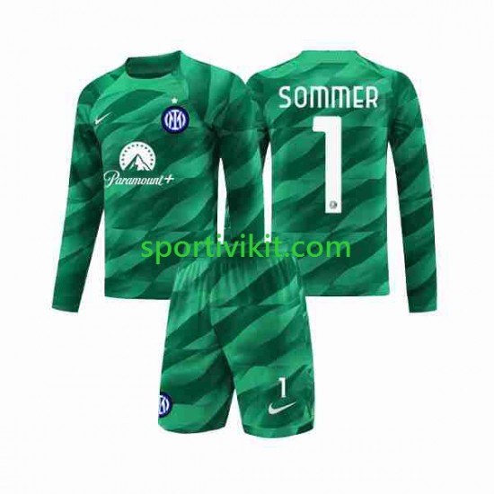 Completo da calcio Bambini Inter Milan Portiere Sommer 1 Maglia Seconda 2023-2024 Manica Lunga Completo da calcio Bambini Inter Milan Portiere Sommer 1 Maglia Seconda 2023-2024 Manica Lunga