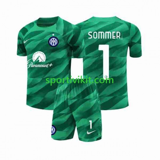 Completo da calcio Bambini Inter Milan Portiere Sommer 1 Maglia Seconda 2023-2024 Manica Corta Completo da calcio Bambini Inter Milan Portiere Sommer 1 Maglia Seconda 2023-2024 Manica Corta