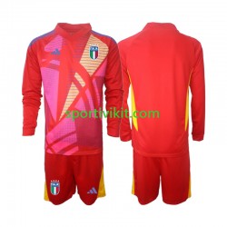 Completo da calcio Bambini Italia Portiere Rosso Maglia Terza Euro 2024 Manica Lunga