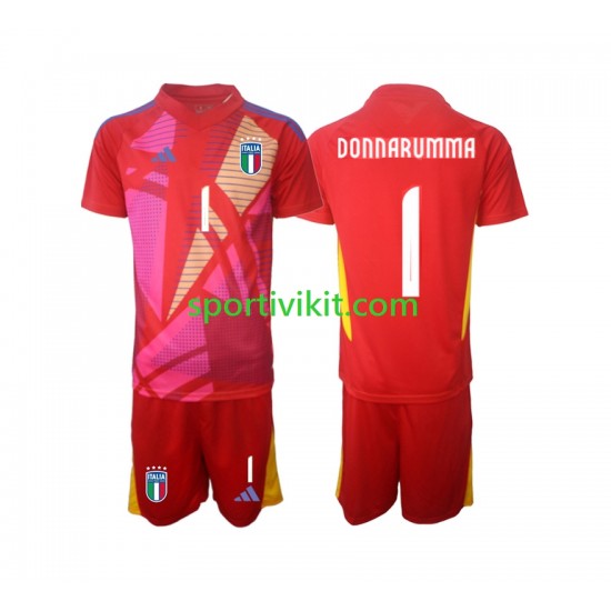 Completo da calcio Bambini Italia Portiere Donnarumma 1 Maglia Terza Euro 2024 Manica Corta