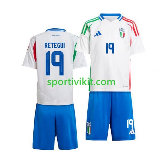 Completo da calcio Bambini Italia Mateo Retegui 19 Maglia Seconda 2024 Manica Corta Completo da calcio Bambini Italia Mateo Retegui 19 Maglia Seconda 2024 Manica Corta