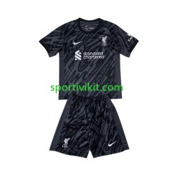 Completo da calcio Bambini Liverpool Portiere Nero Maglia Prima 2024-2025 Manica Corta