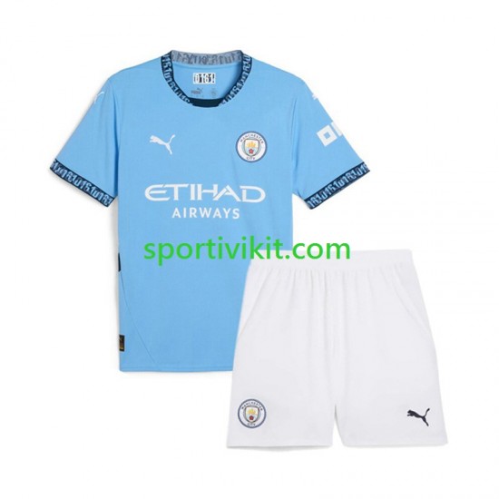 Completo da calcio Bambini Manchester City Blu Maglia Prima 2024-2025 Manica Corta Completo da calcio Bambini Manchester City Blu Maglia Prima 2024-2025 Manica Corta