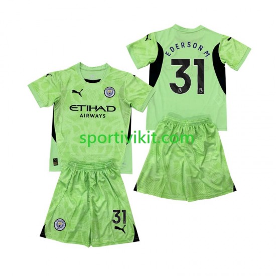 Completo da calcio Bambini Manchester City Portiere Ederson Moraes 31 2 Maglia Quarto 2024-2025 Manica Corta