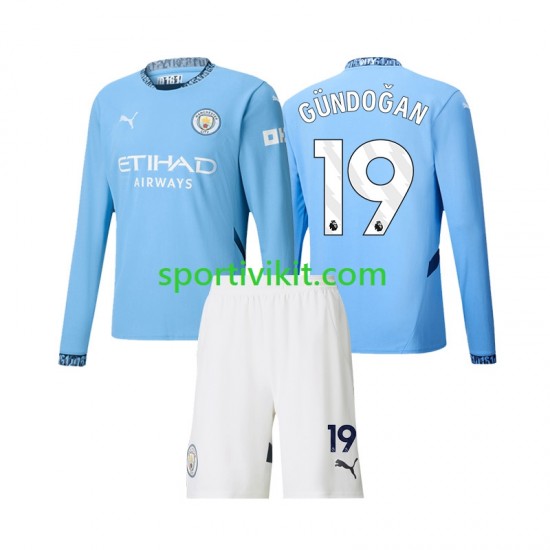 Completo da calcio Bambini Manchester City Gundogan 19 Maglia Prima 2024-2025 Manica Lunga Completo da calcio Bambini Manchester City Gundogan 19 Maglia Prima 2024-2025 Manica Lunga