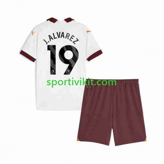 Completo da calcio Bambini Manchester City Julian Alvarez 19 Maglia Seconda 2023-2024 Manica Corta Completo da calcio Bambini Manchester City Julian Alvarez 19 Maglia Seconda 2023-2024 Manica Corta