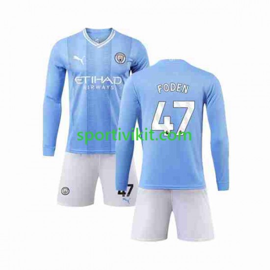 Completo da calcio Bambini Manchester City Phil Foden 47 Maglia Prima 2023-2024 Manica Lunga