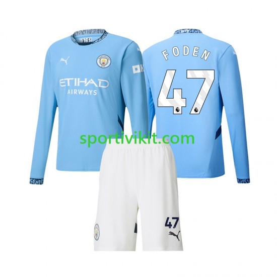Completo da calcio Bambini Manchester City Phil Foden 47 Maglia Prima 2024-2025 Manica Lunga Completo da calcio Bambini Manchester City Phil Foden 47 Maglia Prima 2024-2025 Manica Lunga