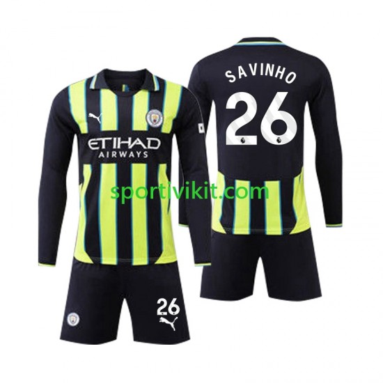 Completo da calcio Bambini Manchester City Savinho 26 Maglia Seconda 2024-2025 Manica Lunga