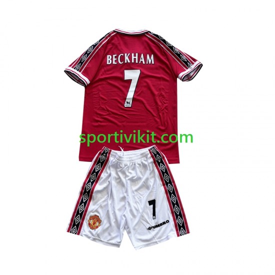 Completo da calcio Bambini Manchester United Beckham 7 Retro 1998-1999 Maglia Prima Manica Corta Completo da calcio Bambini Manchester United Beckham 7 Retro 1998-1999 Maglia Prima Manica Corta