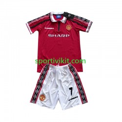 Completo da calcio Bambini Manchester United Beckham 7 Retro 1998-1999 Maglia Prima Manica Corta