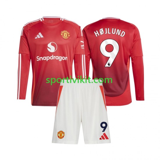 Completo da calcio Bambini Manchester United Rasmus Hojlund 9 Maglia Prima 2024-2025 Manica Lunga