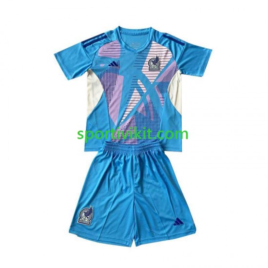 Completo da calcio Bambini Messico Portiere Blu Maglia Terza 2024 Manica Corta