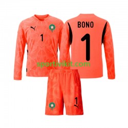 Completo da calcio Bambini Marocco Portiere Yassine Bounou 1 Maglia Prima 2024 Manica Lunga