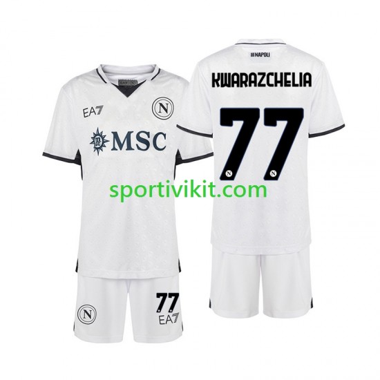 Completo da calcio Bambini Napoli Khvicha Kvaratskhelia 77 Maglia Seconda 2024-2025 Manica Corta