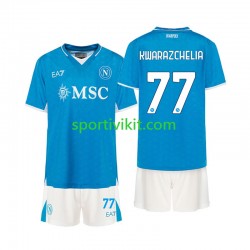 Completo da calcio Bambini Napoli Khvicha Kvaratskhelia 77 Maglia Prima 2024-2025 Manica Corta