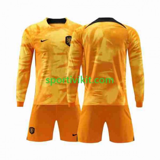 Completo da calcio Bambini Paesi Bassi Maglia Prima Coppa del Mondo 2022 Manica Lunga