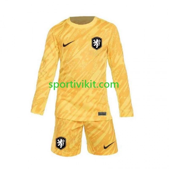 Completo da calcio Bambini Paesi Bassi Portiere Maglia Seconda Euro 2024 Manica Lunga