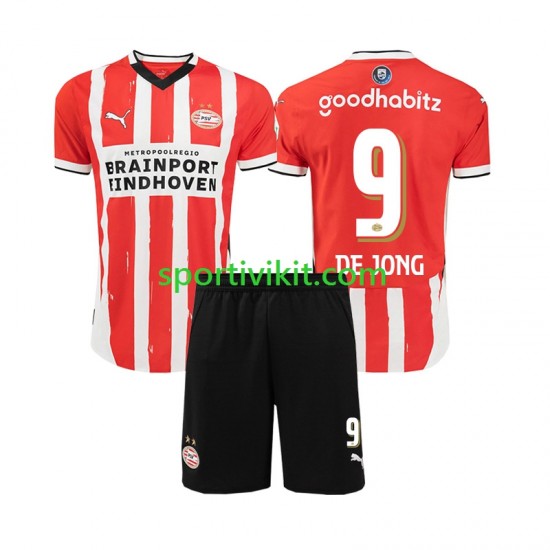 Completo da calcio Bambini PSV Eindhoven DE JONG 9 Maglia Prima 2024-2025 Manica Corta Completo da calcio Bambini PSV Eindhoven DE JONG 9 Maglia Prima 2024-2025 Manica Corta