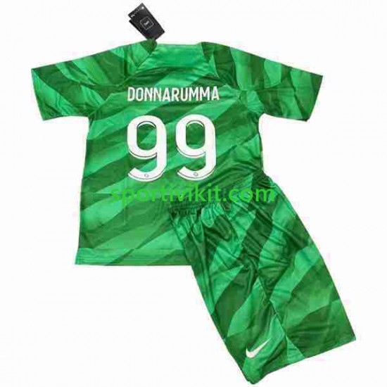 Completo da calcio Bambini Paris Saint-Germain Portiere Donnarumma 99 Maglia Prima 2023-2024 Manica Corta Completo da calcio Bambini Paris Saint-Germain Portiere Donnarumma 99 Maglia Prima 2023-2024 Manica Corta