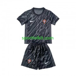 Completo da calcio Bambini Portogallo Portiere Nero Maglia Seconda Euro 2024 Manica Corta
